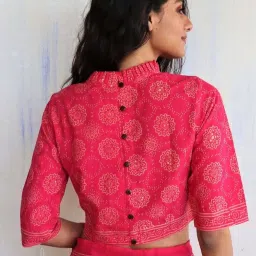 Chidiyaa Pink Block Printed Crop Top Blouse image 3