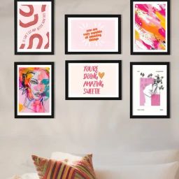 Art Street Pink Engineered Wood Woman with Inspirational Quotes Wall Painting - Set of 6-4