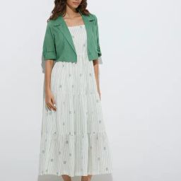Bombay Paisley by Westside Green Tiered Cotton Dress with Jacket-27