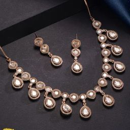 Saraf RS Jewellery Multi Statement Polki Studded Designer Bridesmaid Minimal Necklace & Earring Set-picture-47