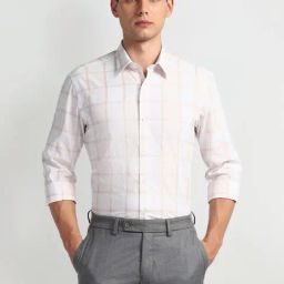 Arrow New York Beige Slim Fit Checks Shirt-image-47