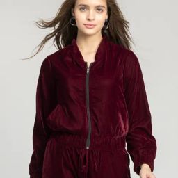 SHAYE Maroon Solid Bomber Jacket-picture-16