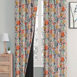 Cloth Fusion Orange & Green 2 Pieces Floral Printed Room Darkening Silk Long Door Curtain-image-30