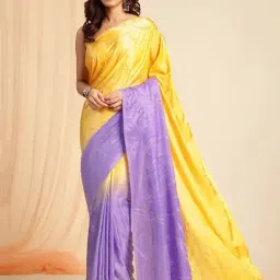 navyasa by liva Purple & Yellow Floral Print Saree With Unstitched Blouse-picture-9