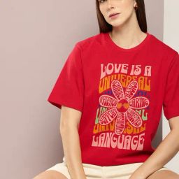 Dillinger Red Cotton Graphic Print Oversized T-Shirt-21