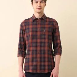 U.S. Polo Assn. Orange Cotton Regular Fit Checks Shirt-image-28