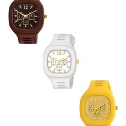 Hala Men Pack of 3 Solid Square Tang Regular Analogue Watches-2