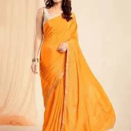 navyasa by liva Orange Printed Saree With Unstitched Blouse-image-67