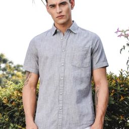 Thomas Scott Grey Linen Slim Fit Shirt-image-53