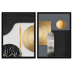 Art Street Multi Canvas Abstract Retro Tree Ring Radial Lines Canvas Painting - Set of 2 image 2