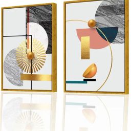 Art Street Gold Canvas Framed Abstract Marbling Geometry Canvas Art - Set of 2 image 2