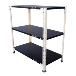 Menage 36x35x18 Inch 3 Shelf Metal Black and Ivory Slotted Angle Rack-image-91