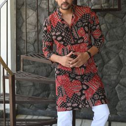 Style Matters Men Ethnic Motifs Printed Mirror Work Anarkali Kurta-2