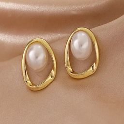 TEULRIP Korean Gold Plated Pearls Beads Beaded Oval Studs-10