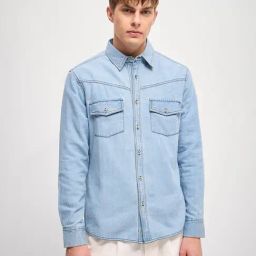 The Bear House Light Blue Cotton Relaxed Fit Denim Shirt-image-16