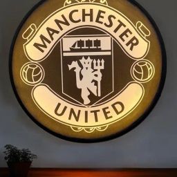 Art Street White Canvas Manchester United Club Night Wall Lamp Round Painting with LED Light-3