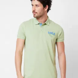 Spykar Sea Green Slim Fit Logo Embroidered Polo T-Shirt-picture-27