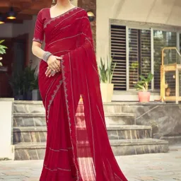 Satrani Red Striped Saree With Unstitched Blouse-picture-45