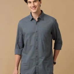 CAVALLO by Linen Club Grey Contemporary Fit Shirt-image-79