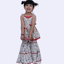 Twisha Girls Offwhite Cotton Regular Fit Printed Suit Set-image-34