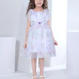 Peppermint Kids Purple & White Floral Print Dress-image-61