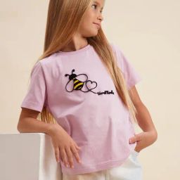 VERO MODA GIRL Pink Lady Cotton Embroidery T-Shirt-image-55