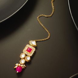 aadita Gold-Plated Kundan Studded & Pearl Beaded Maang Tikka Head Jewellery-6