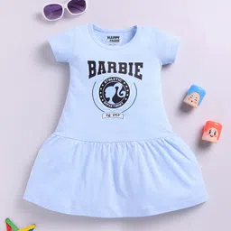 Happy Faces Girls Barbie Printed Pure Cotton Fit & Flare Dress-picture-4