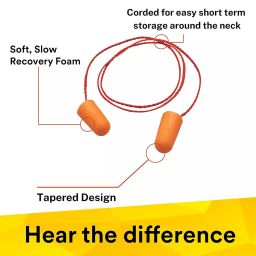 BRALA Polyvinyl Chloride and Polyurethane Foam Orange Foam with Corded Noise Reducing For Meditation During Study While Travelling Sleeping ear Plug (Pack of 120 Pair) image 3