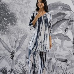 FLAVIA CREATION Dyed Notch Neck Pure Cotton Tunic With Palazzos-picture-23