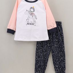Cucumber 3/4th Sleeves Night Suit Unicorn Print - White Black-image-32