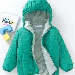 Babyoye Full Sleeves Quilted Feather Lite Light Weight Warm Hooded Solid Color Jacket - Green-1