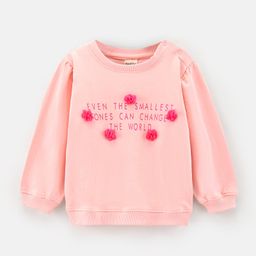 Bonfino Cotton Full Sleeves Sweatshirt With Glitter Print & Flower Detailing - Peach-image-56