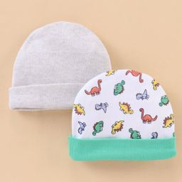 Ben Benny Baby Caps Dinosaur Print And Solid Pack of 2 Blue Grey  - Diameter 9.5 cm-25