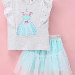 ToffyHouse Half Sleeves Top and Skirt Set Party Dress Print - Blue-picture-32