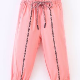 Kookie Kids Full Length Lounge Pants With Graphics Print & Cord Detailing -Peach-image-14