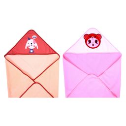 JARS Collections Super Soft and Comfortable Microfibre Hooded Baby Wrapper Pack of 2-Multicolor-16