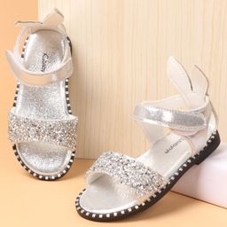 Babyoye Velcro Closure Party Wear Sandals Studded Detailing - Silver-image-42