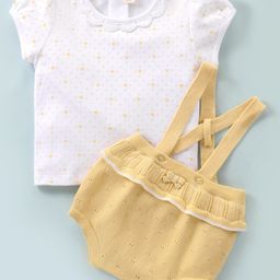 ToffyHouse Cotton Single Jersey Half Sleeves T-Shirt & Shorts Set Heart Print - Yellow-picture-41
