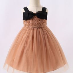 Kookie Kids Sleeveless Gown with Bow Applique - Black & Peach-image-9