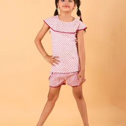 tweeny mini Cotton Knit Half Sleeves Abstract Printed Coordinating Top & Shorts Set - Red-picture-27