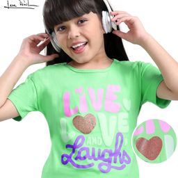Arias Cotton Half Sleeves Drop Shoulder Text Print T-Shirt - Green-image-25