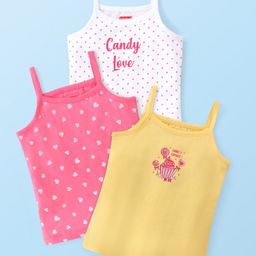 Babyhug 100% Cotton Knit Sleeveless Slip with Hearts and Polka Dots Print Pack of 3 - Multicolor-image-81