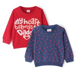 Babyhug Cotton Knit Full Sleeves Sweatshirts With Text & Hearts Print Pack of 2 - & Red Blue-picture-18