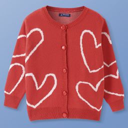 Pine Kids Knit Full Sleeves Front Open Sweater with Heart Design - Coral-picture-18