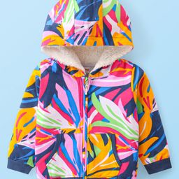 Babyhug Cotton Knit Full Sleeves Front Open Hooded Sweatjacket with Abstract Design & Kangaroo Pockets - Blue-image-69
