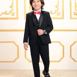 Mark & Mia Cotton Woven Full Sleeves Three Piece Party Suit with Blazer & Bow Detailing - Black-image-44
