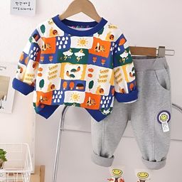 Googo Gaaga Cotton Full Sleeves Insects & Floral Printed Sweatshirt & Joggers Set - Blue-image-66