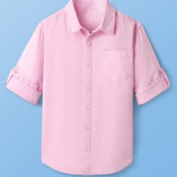 Pine Kids Linen Woven Full Sleeves Solid Shirt - Pink-image-26