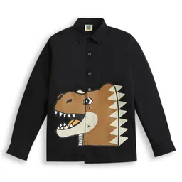 ZIP ZAP ZOOP Cotton Full Sleeves Dinosaur Printed Shirt - Black-picture-18